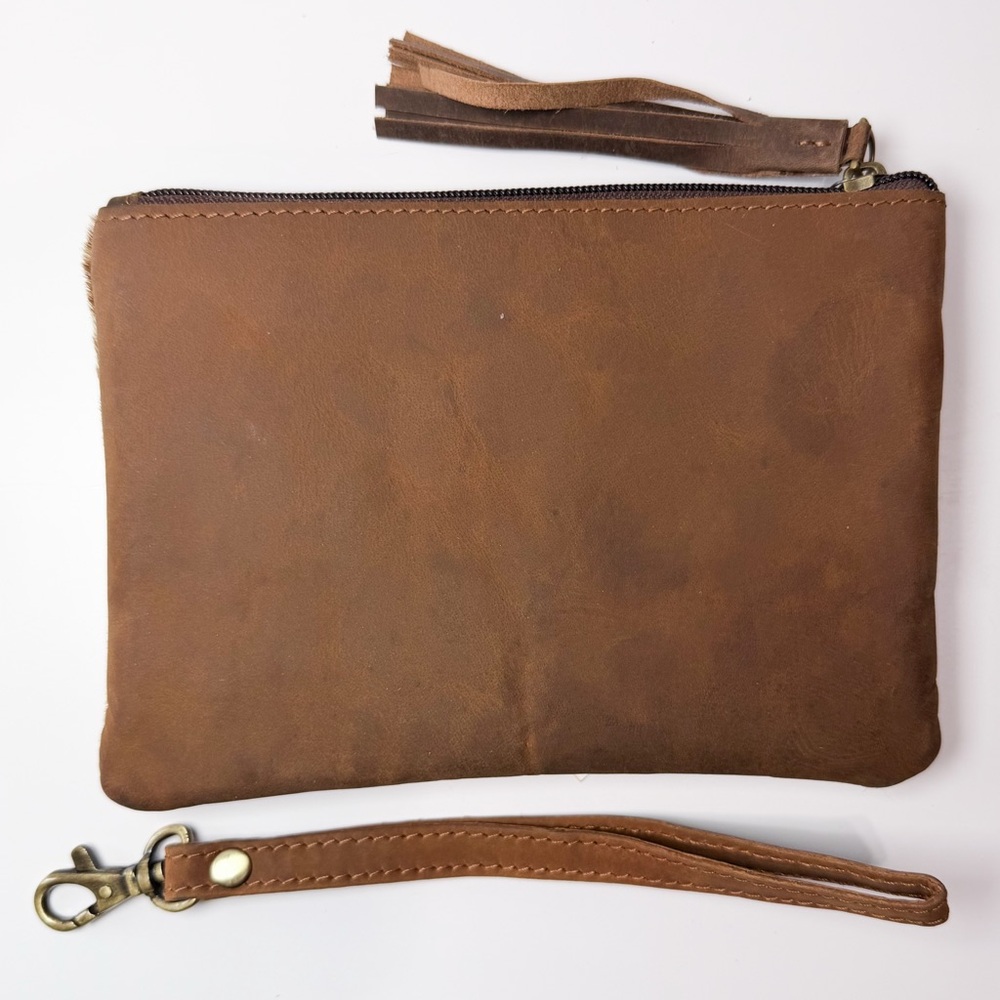 Hair-on Hide Wristlet Clutch with Brown Leather Diamond - Picture 3 of 6